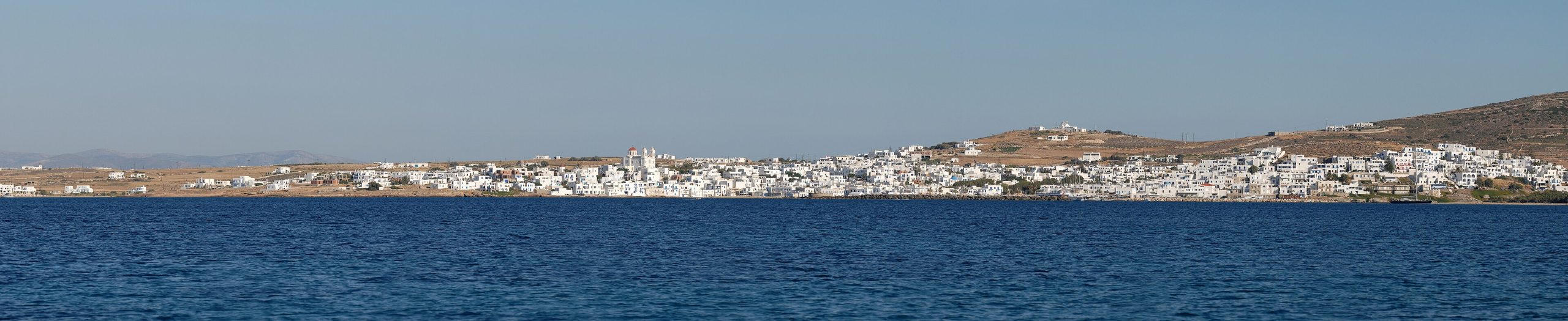 Naoussa in Paros seen across the bay, photographed in 2008
